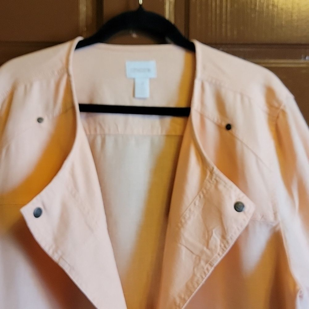 Chico's-Linen Peach open collared jkt. with pockets Size 4=XL. - Picture 2 of 11